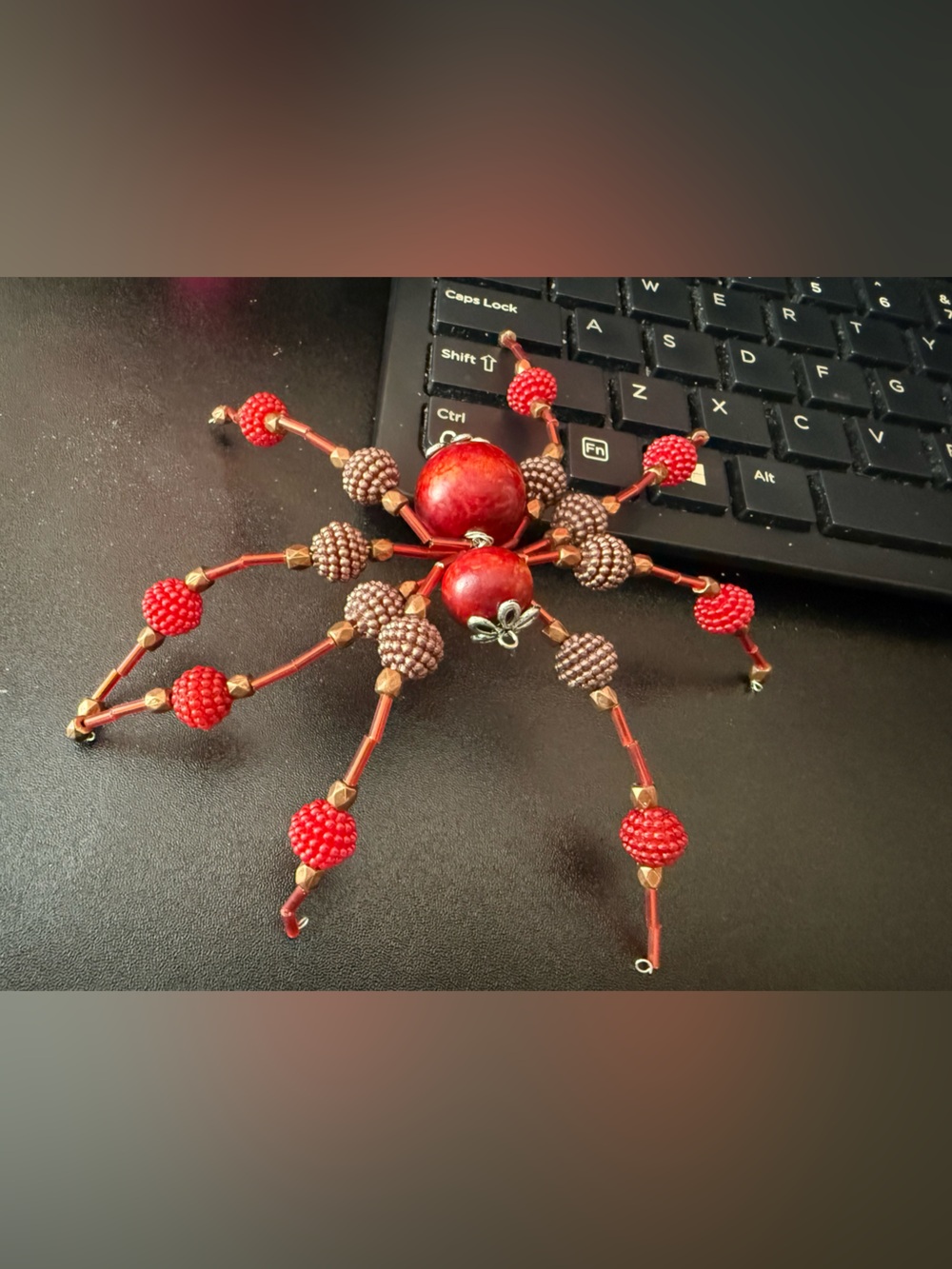 Handmade Red and Brown Beaded Holiday Ornament